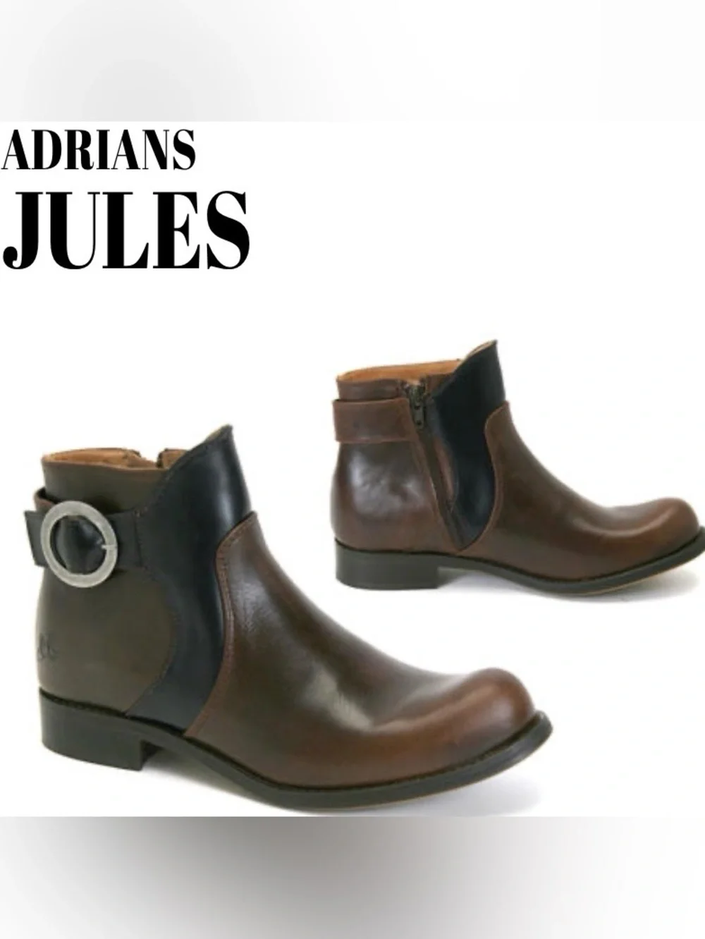 Htf John Fluevog Jules black brown buckle booties 9